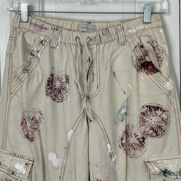 PacSun Retro Painted Baggy Cargo Pants Womens Size M Streetwear Utility Grunge - Picture 2 of 13